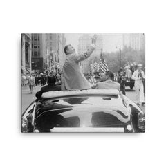 Ben Hogan seated on the back of a car in his homecoming parade on Broadway canvas print on a plain backdrop in size 16"x20".