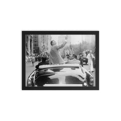 Ben Hogan seated on the back of a car in his homecoming parade on Broadway framed print on a plain backdrop in size 12"x16".