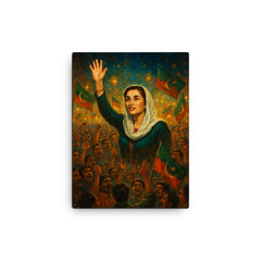 Benazir Bhutto in luminous campaign crowd canvas print on a plain backdrop in size 12"x16".