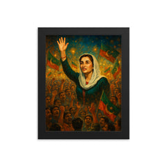 Benazir Bhutto in luminous campaign crowd framed print on a plain backdrop in size 8"x10".