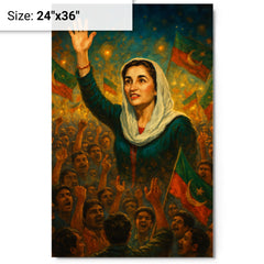 Benazir Bhutto in luminous campaign crowd metal print on a plain backdrop in size 24"x36".