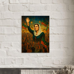 Benazir Bhutto in luminous campaign crowd metal print mockup