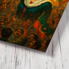 Benazir Bhutto in luminous campaign crowd metal print mockup