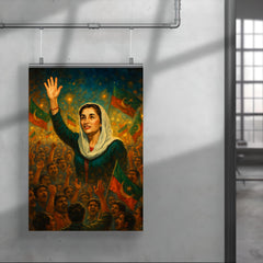 Benazir Bhutto in luminous campaign crowd poster 4