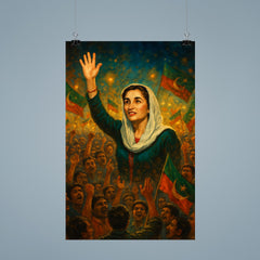 Benazir Bhutto in luminous campaign crowd poster 9
