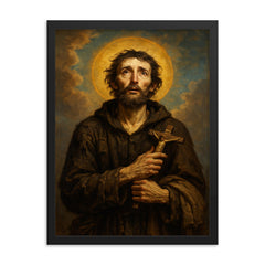 Benedict Joseph Labre framed print on a plain backdrop in size 18"x24".