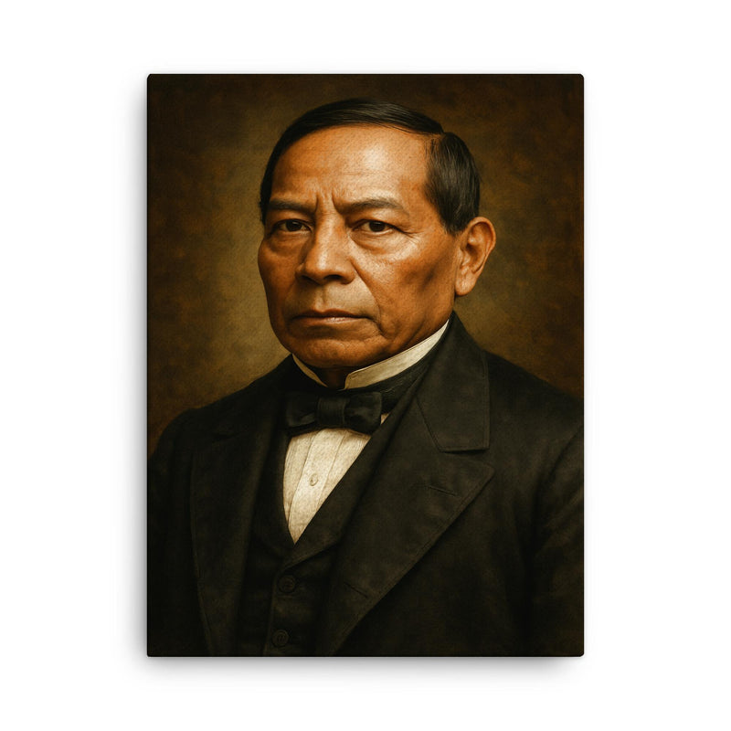 Benito Juarez portrait canvas print on a plain backdrop in size 18