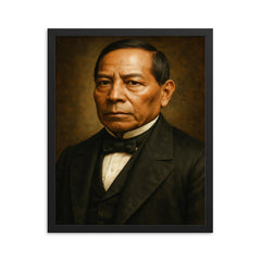 Benito Juarez portrait framed print on a plain backdrop in size 16"x20".