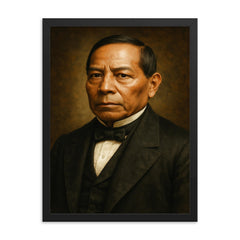 Benito Juarez portrait framed print on a plain backdrop in size 18"x24".