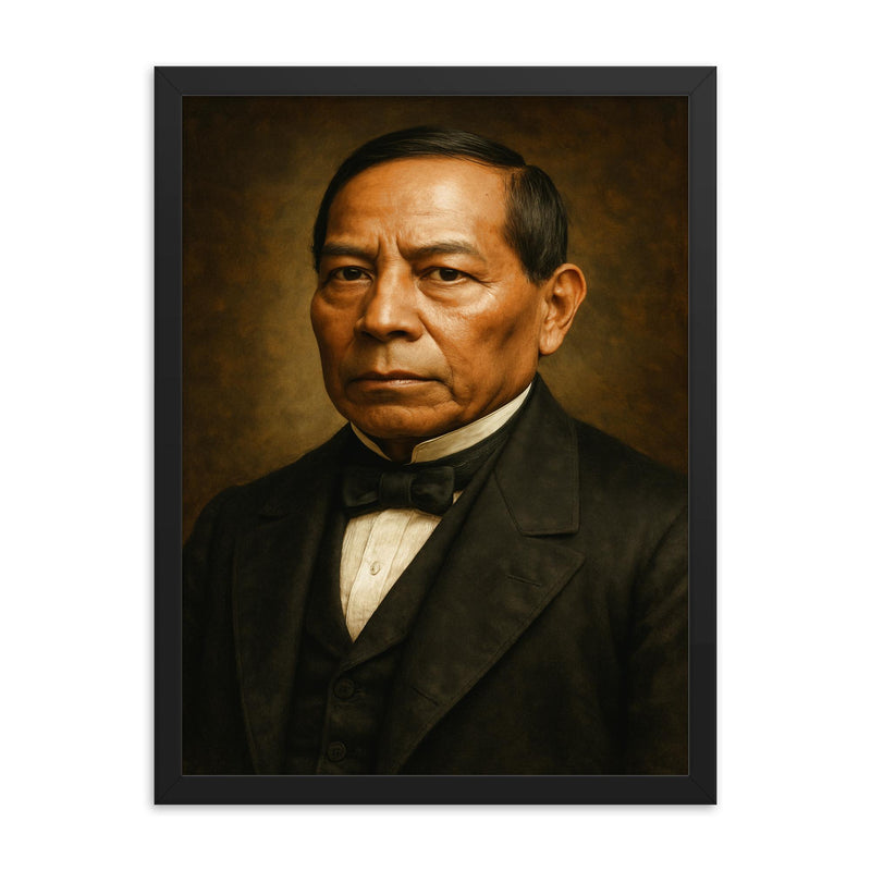 Benito Juarez portrait framed print on a plain backdrop in size 18