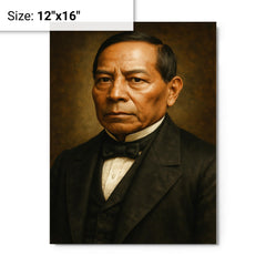Benito Juarez portrait metal print on a plain backdrop in size 12"x16".