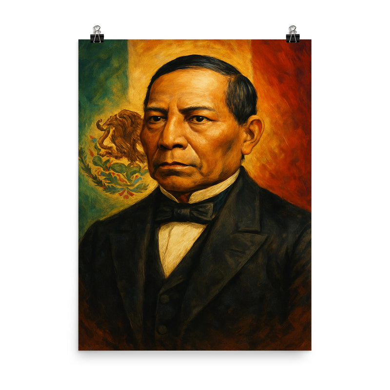 Benito Juarez poster on a plain backdrop in size 8