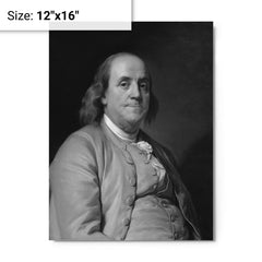 Benjamin Franklin (Black and White) metal print on a plain backdrop in size 12"x16".