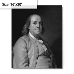 Benjamin Franklin (Black and White) metal print on a plain backdrop in size 16"x20".