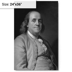 Benjamin Franklin (Black and White) metal print on a plain backdrop in size 24"x36".