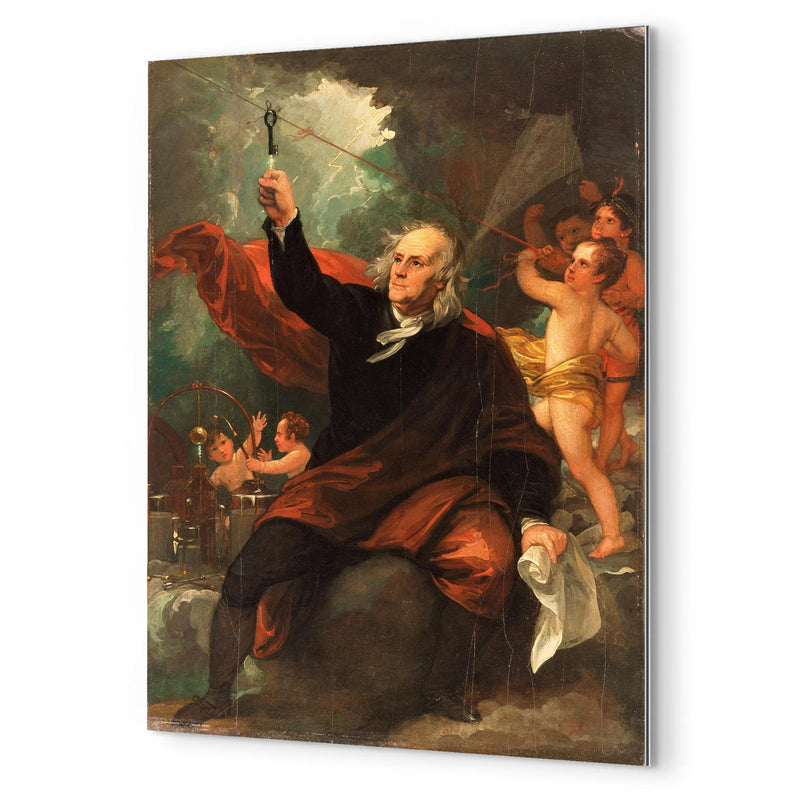 Benjamin Franklin Drawing Electricity from the Sky by Benjamin West metal print mockup