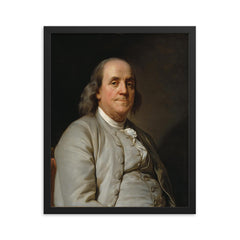 Benjamin Franklin framed print on a plain backdrop in size 16"x20".