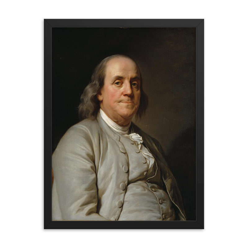 Benjamin Franklin framed print on a plain backdrop in size 18