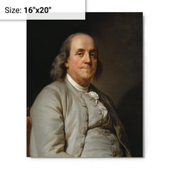 Benjamin Franklin metal print on a plain backdrop in size 16"x20".