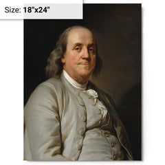 Benjamin Franklin metal print on a plain backdrop in size 18"x24".