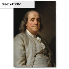 Benjamin Franklin metal print on a plain backdrop in size 24"x36".