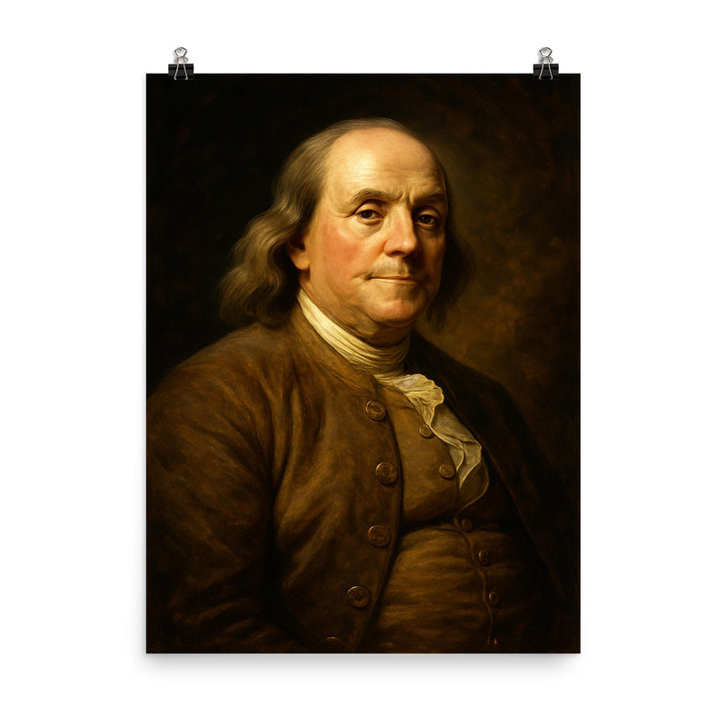 Benjamin Franklin poster on a plain backdrop in size 8