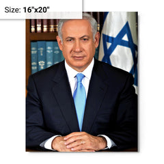 Benjamin Netanyahu metal print on a plain backdrop in size 16"x20".