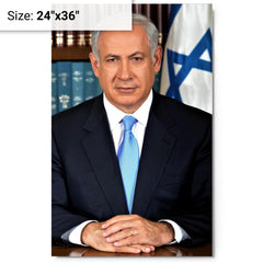 Benjamin Netanyahu metal print on a plain backdrop in size 24"x36".