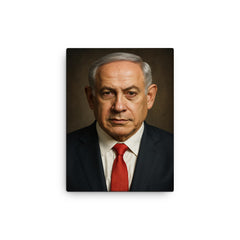Benjamin Netanyahu portrait canvas print on a plain backdrop in size 12"x16".