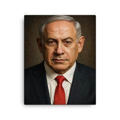 Benjamin Netanyahu portrait canvas print on a plain backdrop in size 16"x20".