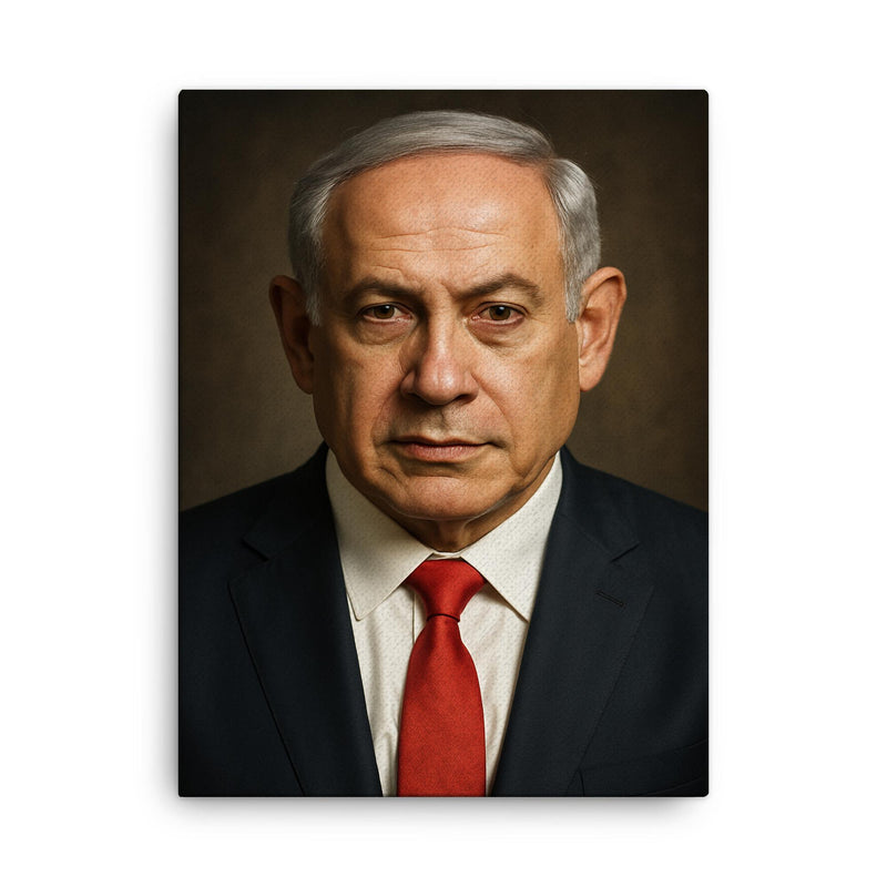 Benjamin Netanyahu portrait canvas print on a plain backdrop in size 18