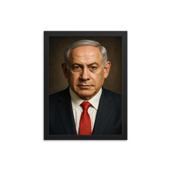 Benjamin Netanyahu portrait framed print on a plain backdrop in size 12"x16".