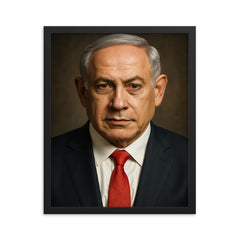 Benjamin Netanyahu portrait framed print on a plain backdrop in size 16"x20".