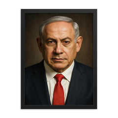 Benjamin Netanyahu portrait framed print on a plain backdrop in size 18"x24".