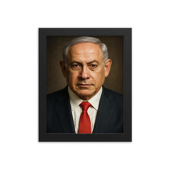 Benjamin Netanyahu portrait framed print on a plain backdrop in size 8"x10".