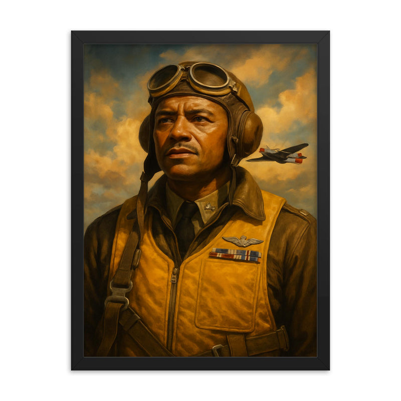 Benjamin O Davis Jr framed print on a plain backdrop in size 18