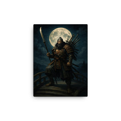 Benkei standing on the bridge at night canvas print on a plain backdrop in size 12"x16".