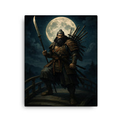 Benkei standing on the bridge at night canvas print on a plain backdrop in size 16"x20".