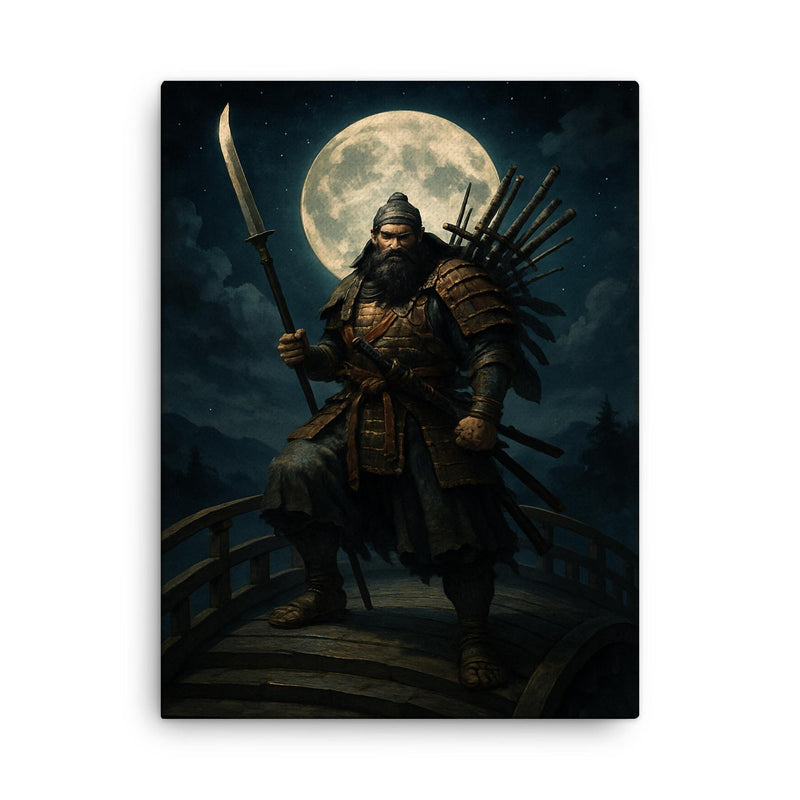 Benkei standing on the bridge at night canvas print on a plain backdrop in size 18