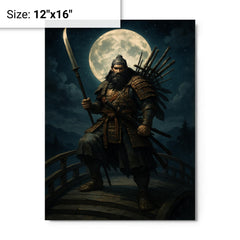 Benkei standing on the bridge at night metal print on a plain backdrop in size 12"x16".