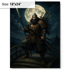 Benkei standing on the bridge at night metal print on a plain backdrop in size 18"x24".