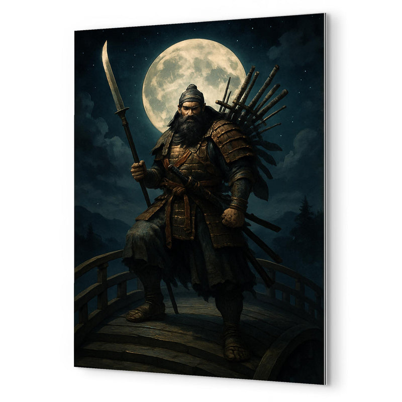 Benkei standing on the bridge at night metal print mockup