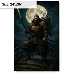 Benkei standing on the bridge at night metal print on a plain backdrop in size 24"x36".