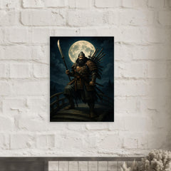 Benkei standing on the bridge at night metal print mockup