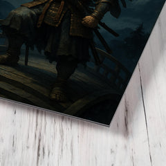 Benkei standing on the bridge at night metal print mockup