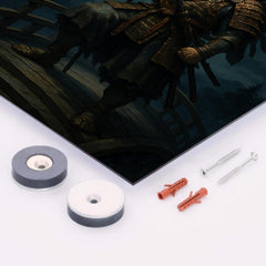 Benkei standing on the bridge at night metal print mockup