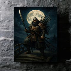 Benkei standing on the bridge at night metal print mockup