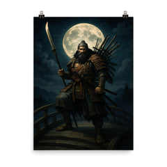 Benkei standing on the bridge at night poster on a plain backdrop in size 8"x10".