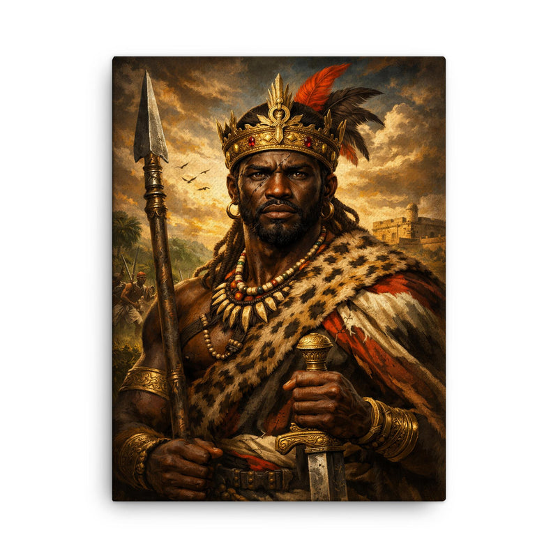 Benkos Bioho maroon king portrait canvas print on a plain backdrop in size 18