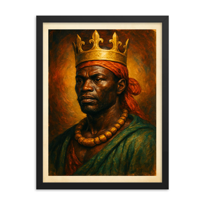 Benkos Biohó maroon king portrait framed print on a plain backdrop in size 18